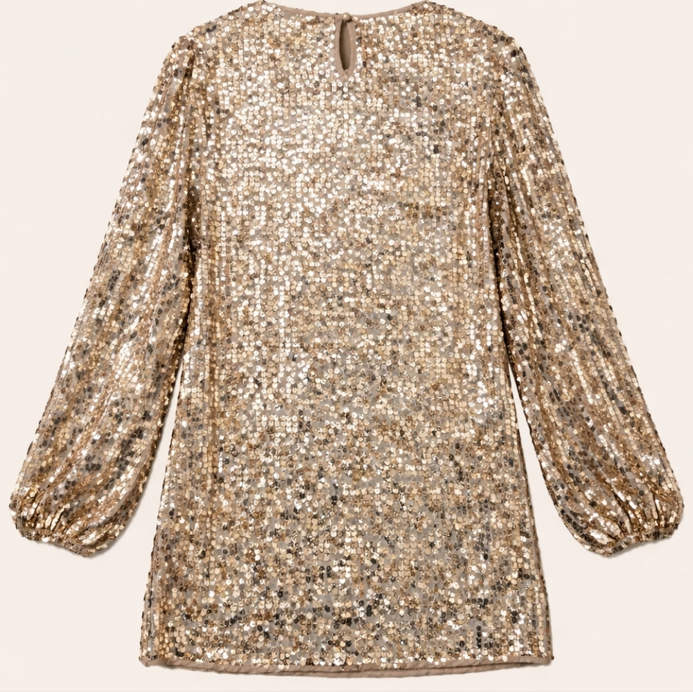 Yuni Los Angeles Champagne Gold Sequin Blouse XL Keyhole Back Party Top - Picture 3 of 6